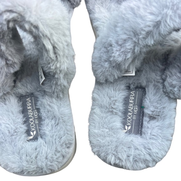 Koolaburra by Ugg double strap slide faux fur 10 gray slippers hard bottom - Picture 8 of 10